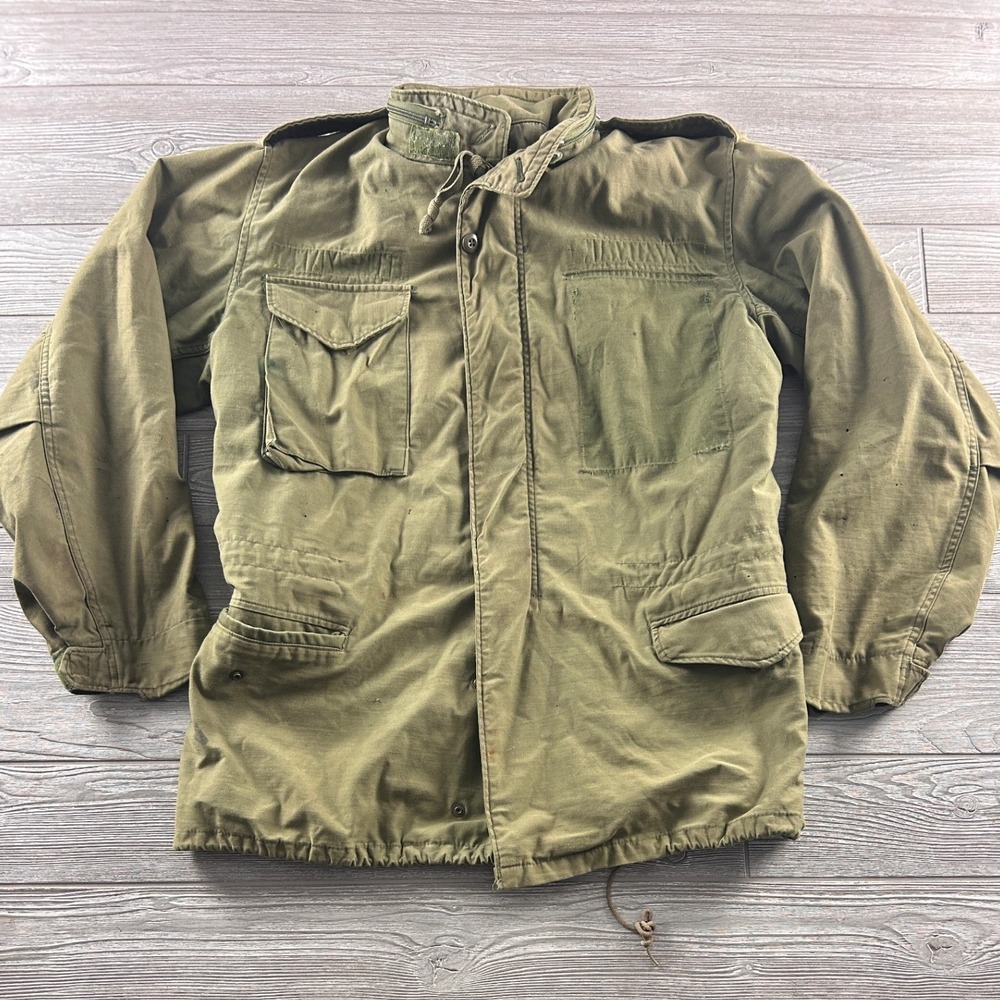 Vintage US Military M-65 Field Jacket Olive Drab Medium Long Cold Weather Coat